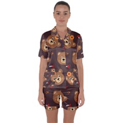 Bears-vector-free-seamless-pattern1 Satin Short Sleeve Pajamas Set by webstylecreations