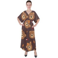 Bears-vector-free-seamless-pattern1 V-neck Boho Style Maxi Dress by webstylecreations