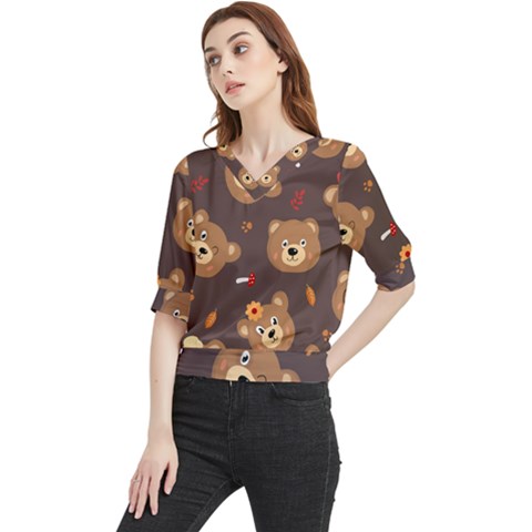 Bears-vector-free-seamless-pattern1 Quarter Sleeve Blouse by webstylecreations