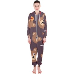 Bears-vector-free-seamless-pattern1 Hooded Jumpsuit (ladies)  by webstylecreations