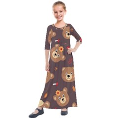 Bears-vector-free-seamless-pattern1 Kids  Quarter Sleeve Maxi Dress by webstylecreations