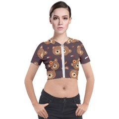 Bears-vector-free-seamless-pattern1 Short Sleeve Cropped Jacket by webstylecreations