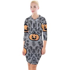Pumpkin Pattern Quarter Sleeve Hood Bodycon Dress by InPlainSightStyle