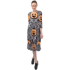 Pumpkin Pattern Ruffle End Midi Chiffon Dress by InPlainSightStyle