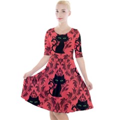 Cat Pattern Quarter Sleeve A-line Dress by InPlainSightStyle