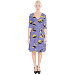 Bats With Yellow Moon Wrap Up Cocktail Dress by SychEva