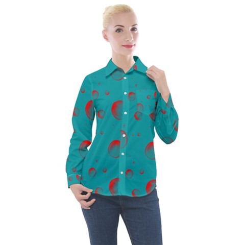 Red Drops Women s Long Sleeve Pocket Shirt by SychEva