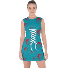 Red Drops Lace Up Front Bodycon Dress by SychEva