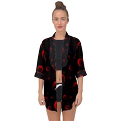Red Drops On Black Open Front Chiffon Kimono by SychEva