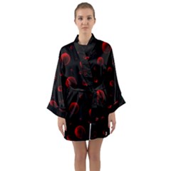 Red Drops On Black Long Sleeve Satin Kimono by SychEva