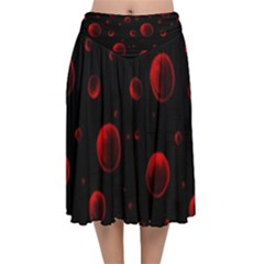 Red Drops On Black Velvet Flared Midi Skirt by SychEva