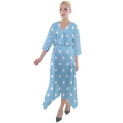 1950 Summer Sky Blue White Dots Quarter Sleeve Wrap Front Maxi Dress by SomethingForEveryone