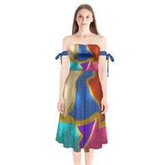 Shimmer 2 Shoulder Tie Bardot Midi Dress by kiernankallan