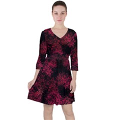 Red Abstraction Quarter Sleeve Ruffle Waist Dress by SychEva