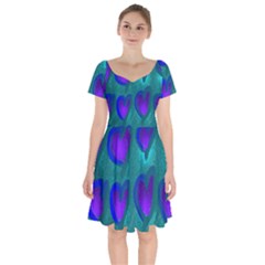 Purple Hearts Short Sleeve Bardot Dress by kiernankallan
