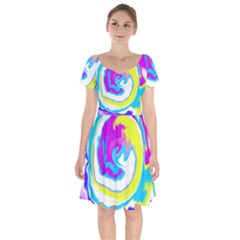 Psychedelic  Short Sleeve Bardot Dress by kiernankallan