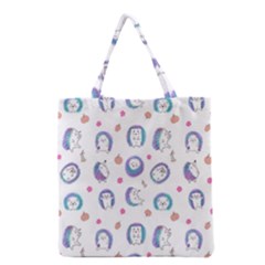 Cute And Funny Purple Hedgehogs On A White Background Grocery Tote Bag by SychEva