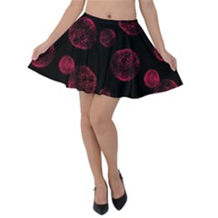 Red Sponge Prints On Black Background Velvet Skater Skirt by SychEva