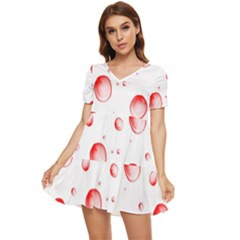 Red Drops On White Background Tiered Short Sleeve Mini Dress by SychEva