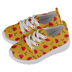 Slices Of Juicy Red Watermelon On A Yellow Background Kids  Lightweight Sports Shoes by SychEva