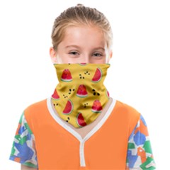 Slices Of Juicy Red Watermelon On A Yellow Background Face Covering Bandana (kids) by SychEva