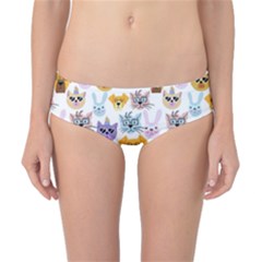 Funny Animal Faces With Glasses On A White Background Classic Bikini Bottoms by SychEva