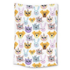 Funny Animal Faces With Glasses On A White Background Large Tapestry by SychEva