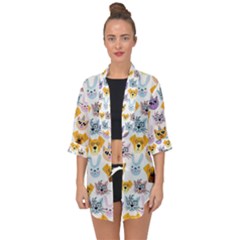 Funny Animal Faces With Glasses On A White Background Open Front Chiffon Kimono by SychEva