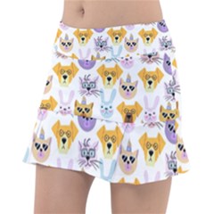 Funny Animal Faces With Glasses On A White Background Classic Tennis Skirt by SychEva
