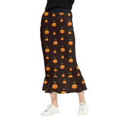 Halloween Pumpkins Pattern, Witch Hat Jack O  Lantern Maxi Fishtail Chiffon Skirt