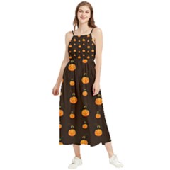 Halloween Pumpkins Pattern, Witch Hat Jack O  Lantern Boho Sleeveless Summer Dress