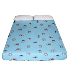 Cute Kawaii Dogs Pattern At Sky Blue Fitted Sheet (king Size)
