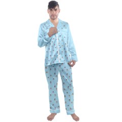 Cute Kawaii Dogs Pattern At Sky Blue Men s Long Sleeve Satin Pajamas Set