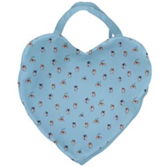 Cute Kawaii Dogs Pattern At Sky Blue Giant Heart Shaped Tote