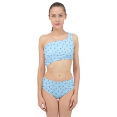 Cute Kawaii Dogs Pattern At Sky Blue Spliced Up Two Piece Swimsuit