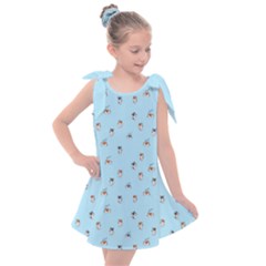 Cute Kawaii Dogs Pattern At Sky Blue Kids  Tie Up Tunic Dress