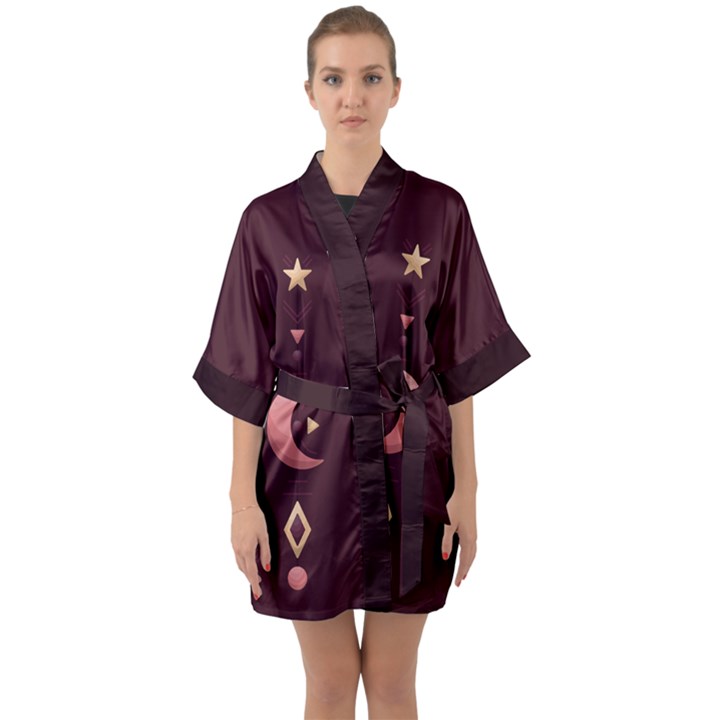Modern Boho Style Half Sleeve Satin Kimono 