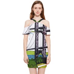 Bridge-vintage-clip-art-color Shoulder Frill Bodycon Summer Dress by Sudhe