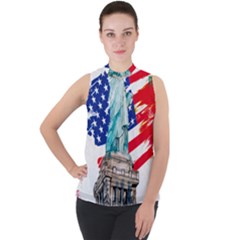 Statue Of Liberty Independence Day Poster Art Mock Neck Chiffon Sleeveless Top by Sudhe