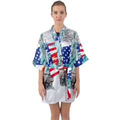 Statue Of Liberty Independence Day Poster Art Half Sleeve Satin Kimono  by Sudhe