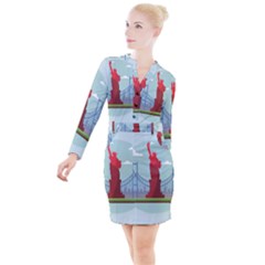 New-york-usa-liberty-landmark Button Long Sleeve Dress by Sudhe