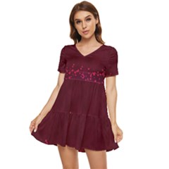 Red Splashes On Purple Background Tiered Short Sleeve Mini Dress by SychEva