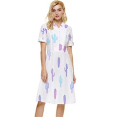 Purple And Blue Cacti Button Top Knee Length Dress by SychEva