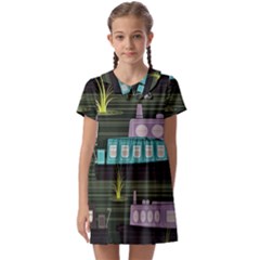 Narrow-boats-scene-pattern Kids  Asymmetric Collar Dress by Sudhe