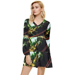 Science-fiction-forward-futuristic Tiered Long Sleeve Mini Dress by Sudhe