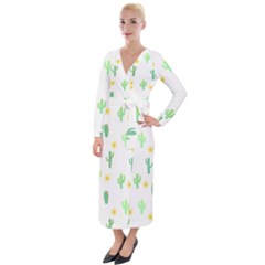 Green Cacti With Sun Velvet Maxi Wrap Dress by SychEva