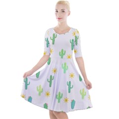 Green Cacti With Sun Quarter Sleeve A-line Dress by SychEva