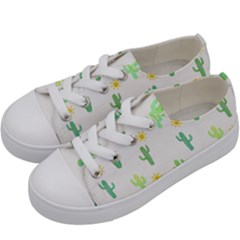 Green Cacti With Sun Kids  Low Top Canvas Sneakers by SychEva
