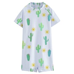 Green Cacti With Sun Kids  Boyleg Half Suit Swimwear by SychEva
