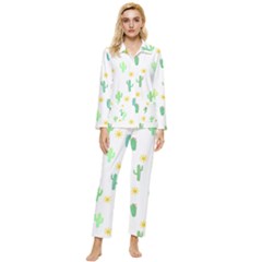 Green Cacti With Sun Womens  Long Sleeve Pocket Pajamas Set by SychEva